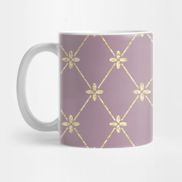 Gold Foil Floral Lattice - Old Rose by Yirisoft